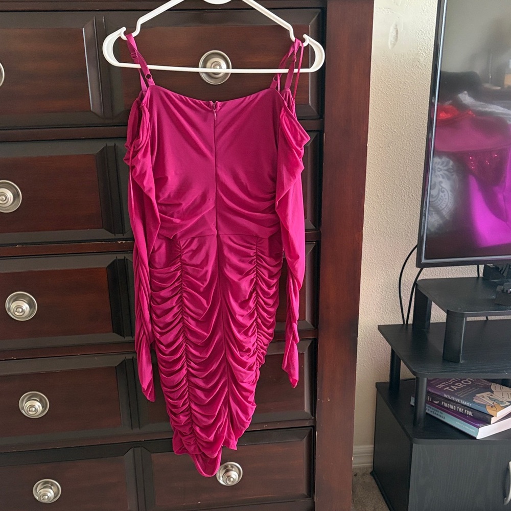 Guess Fuchsia Ruched Mini Dress